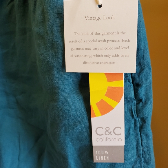 NWT C&C CALIFORNIA 100% LINEN SHORTS - MEDIUM - TEAL - Picture 4 of 9